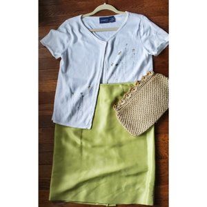 Lime green Pencil mini Skirt Silk size 6P perfect for springtime